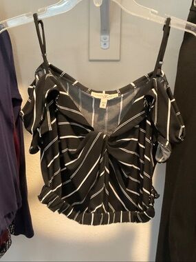 Express Black and White Striped Off-Shoulder Crop Top